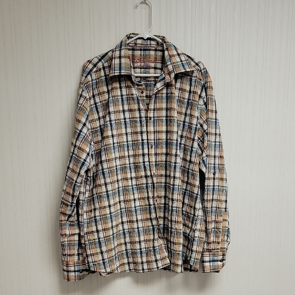 Luchiano Visconti Long Sleeve Plaid Button-Up Shirt Men's XL Embriodered